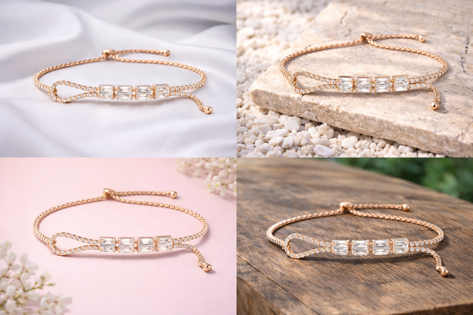 Elziva Radiant Baguette Adjustable Bracelet for Women (Anti-Tarnish | Premium Finish)