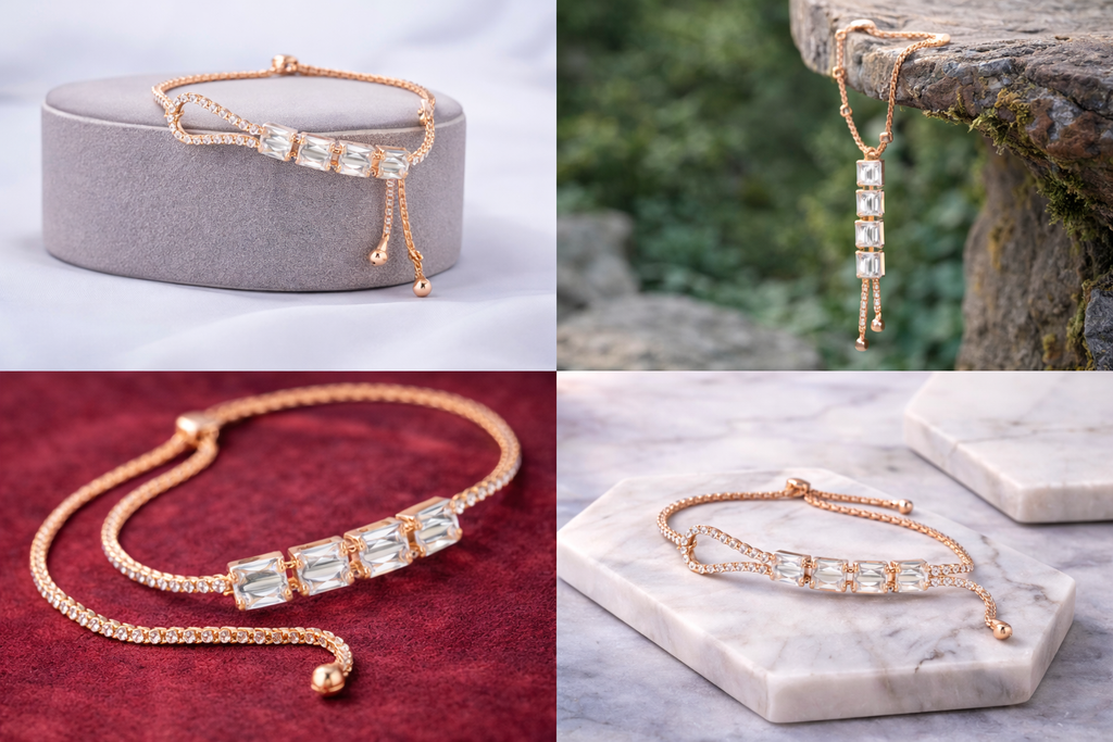 Elziva Radiant Baguette Adjustable Bracelet for Women (Anti-Tarnish | Premium Finish)