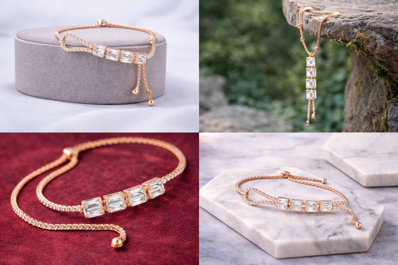Elziva Radiant Baguette Adjustable Bracelet for Women (Anti-Tarnish | Premium Finish)