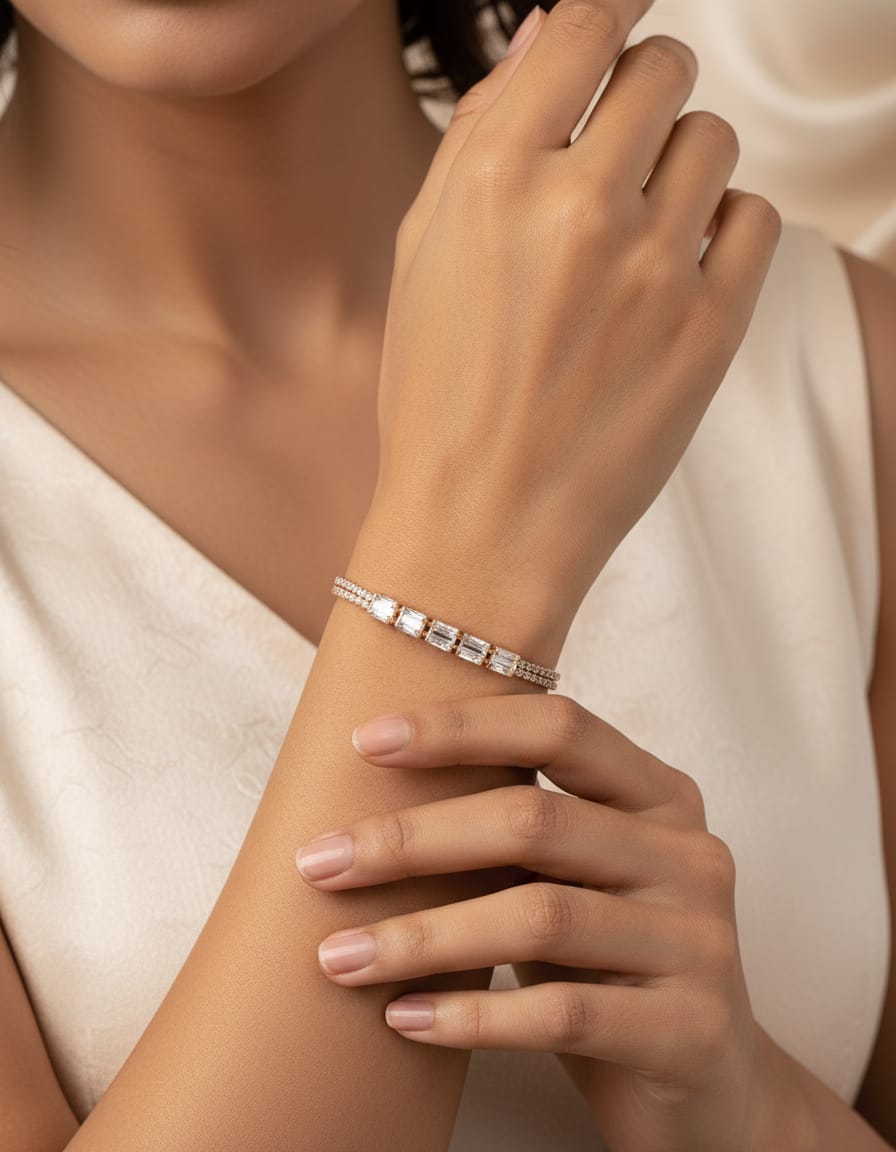 Elziva Radiant Baguette Adjustable Bracelet for Women (Anti-Tarnish | Premium Finish)
