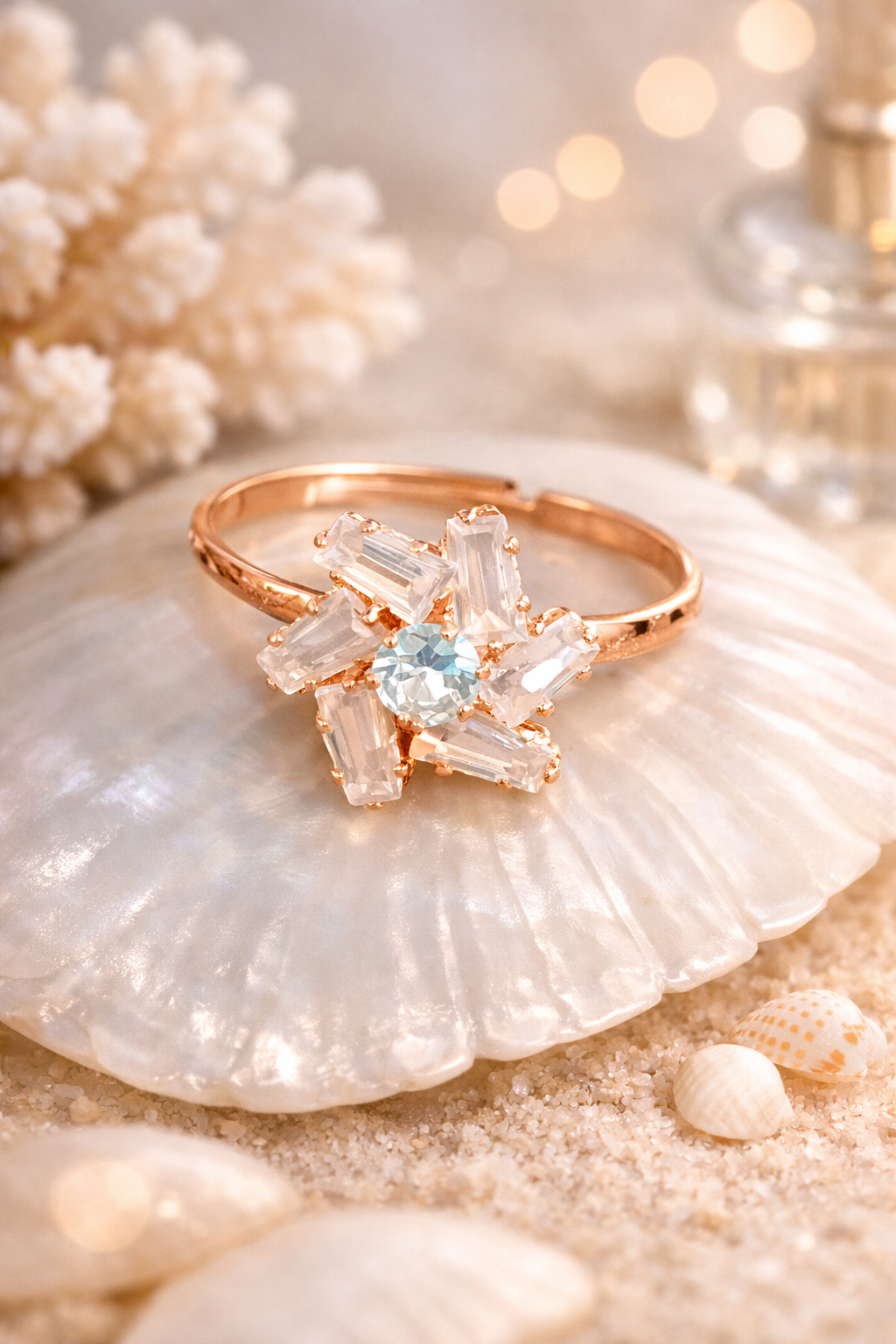 Elziva Aurora Bloom Adjustable Crystal Ring for Women (Premium Finish | Elegant Design)