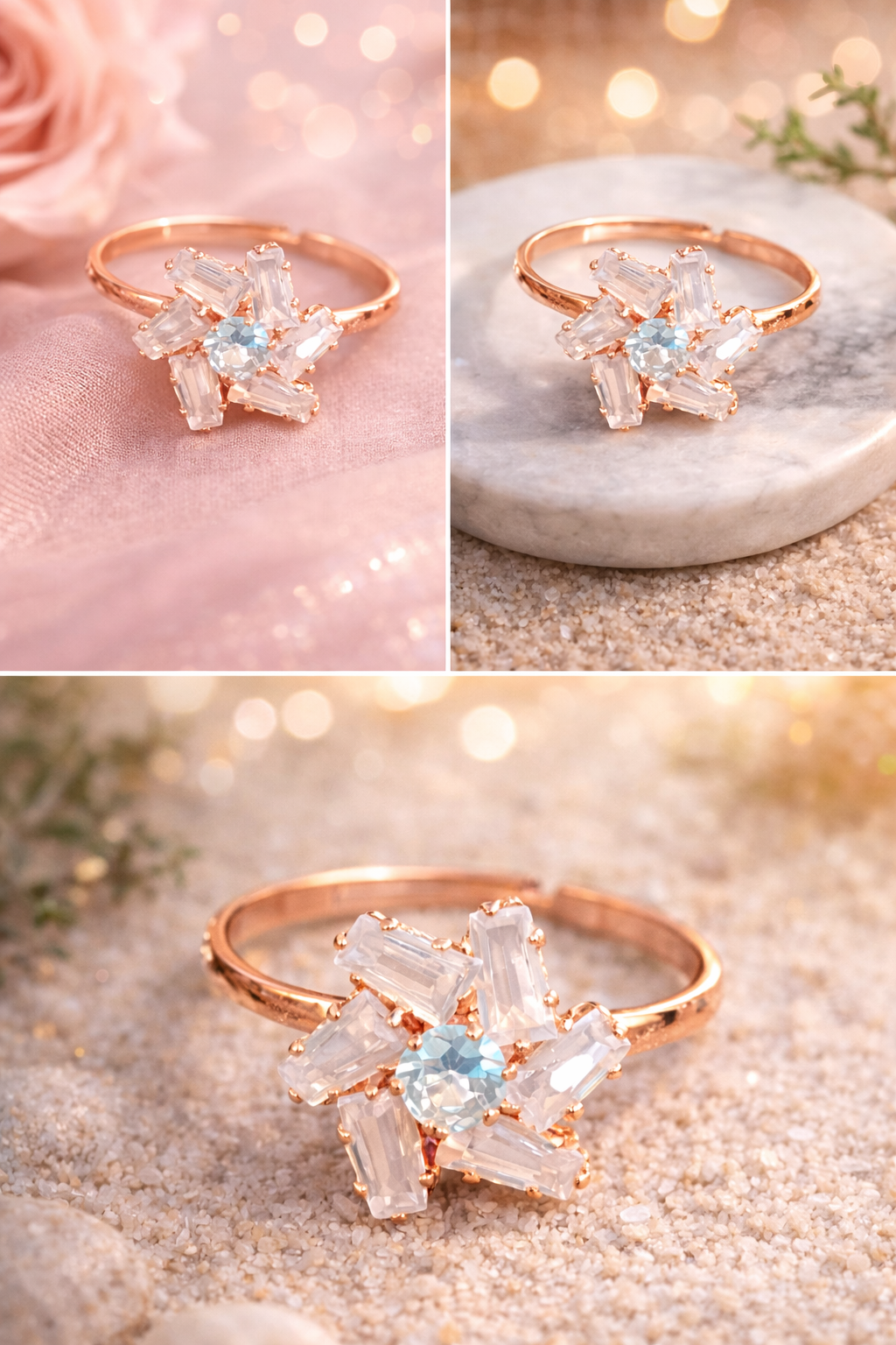 Elziva Aurora Bloom Adjustable Crystal Ring for Women (Premium Finish | Elegant Design)