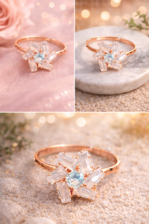 Elziva Aurora Bloom Adjustable Crystal Ring for Women (Premium Finish | Elegant Design)